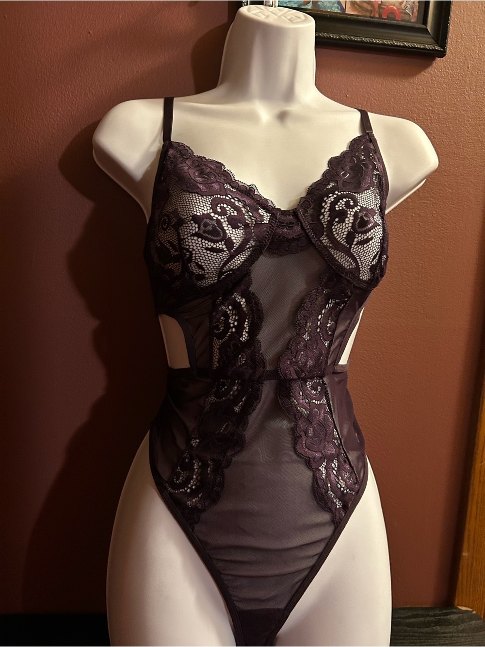 Lace Sheer Bodysuit - Deep Plum